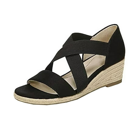 

Babysbule Womens Clearance Sandals Women Wedge Heel Hemp Rope Platform Elastic Strap Buckle Sandals