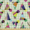 thumbnail image 2 of Geometric Fabric by the Yard Upholstery, Colorful Retro Style Triangles and Circles on a Grunge Background, Decorative Fabric for DIY and Home Accents, Eggshell and Multicolor by Ambesonne, 2 of 5