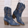 thumbnail image 5 of Mostsola Denim Cowboy Boots for Women Embroidery Cowgirl Boots Pointed Toe Heeled Mid Calf Boots, 5 of 8