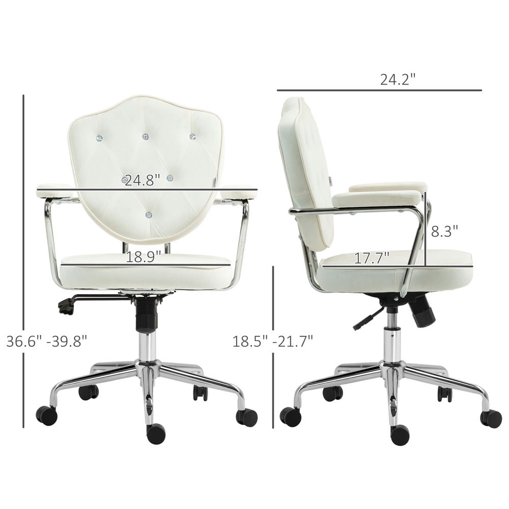 Demi Bonn Modern Desk Chairs with Wheels and Armrests, Velvet-Feel Fabric Office Chair, Home Computer Executive Swive Chairl, White