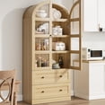 thumbnail image 3 of 71" Tall Arched Bookcase Cabinet, Wood Arched Bookshelf with Doors & Drawers, Large Arch Display Bookcase Cabinet with Storage, Farmhouse Storage Cabinet for Office Living Room, 3 of 9