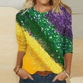 thumbnail image 1 of UPPADA 3/4 Femmes T-Shirts à Manches Mardi Gras Yall T-Shirts à Imprimé Floral Col Ras du Cou Blouse à devant Plissé Hauts d'Été Décontractés Chandail à Enfiler Haut Mode Fête Défilé Hauts Femmes T-Shirts à Manches 3/4 Liquidation, 1 of 5