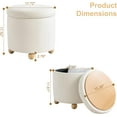 thumbnail image 2 of Round Storage Ottoman with Tray, Modern Tufted Fabric Foot Rest Ottoman with Wooden Spherical Feet Round Vanity Stool for Living Room, Bedroom, Beige, Beige, 2 of 15