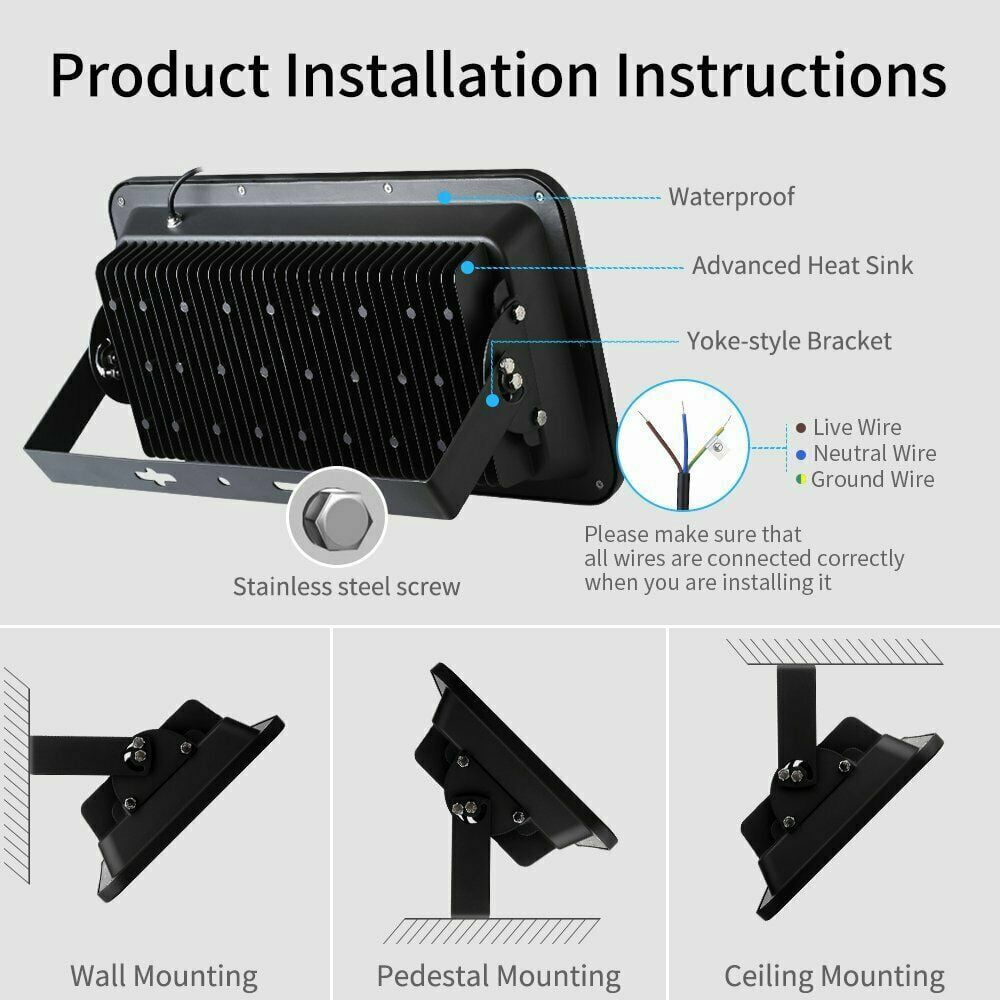10-1000Watt Bright LED Flood Light Cool White Ouoor Spotlight Garden Yard Lamp