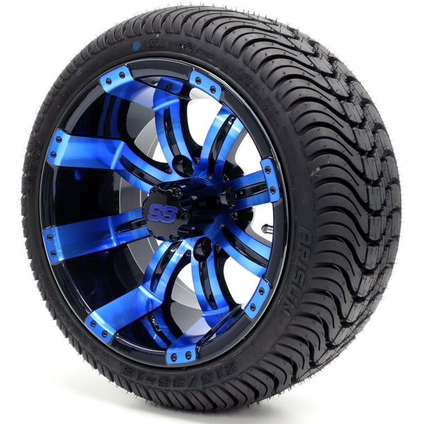 12" GTW Tempest SS Blue/Black Wheels Cruz Golf Cart Tires Combo (Set
