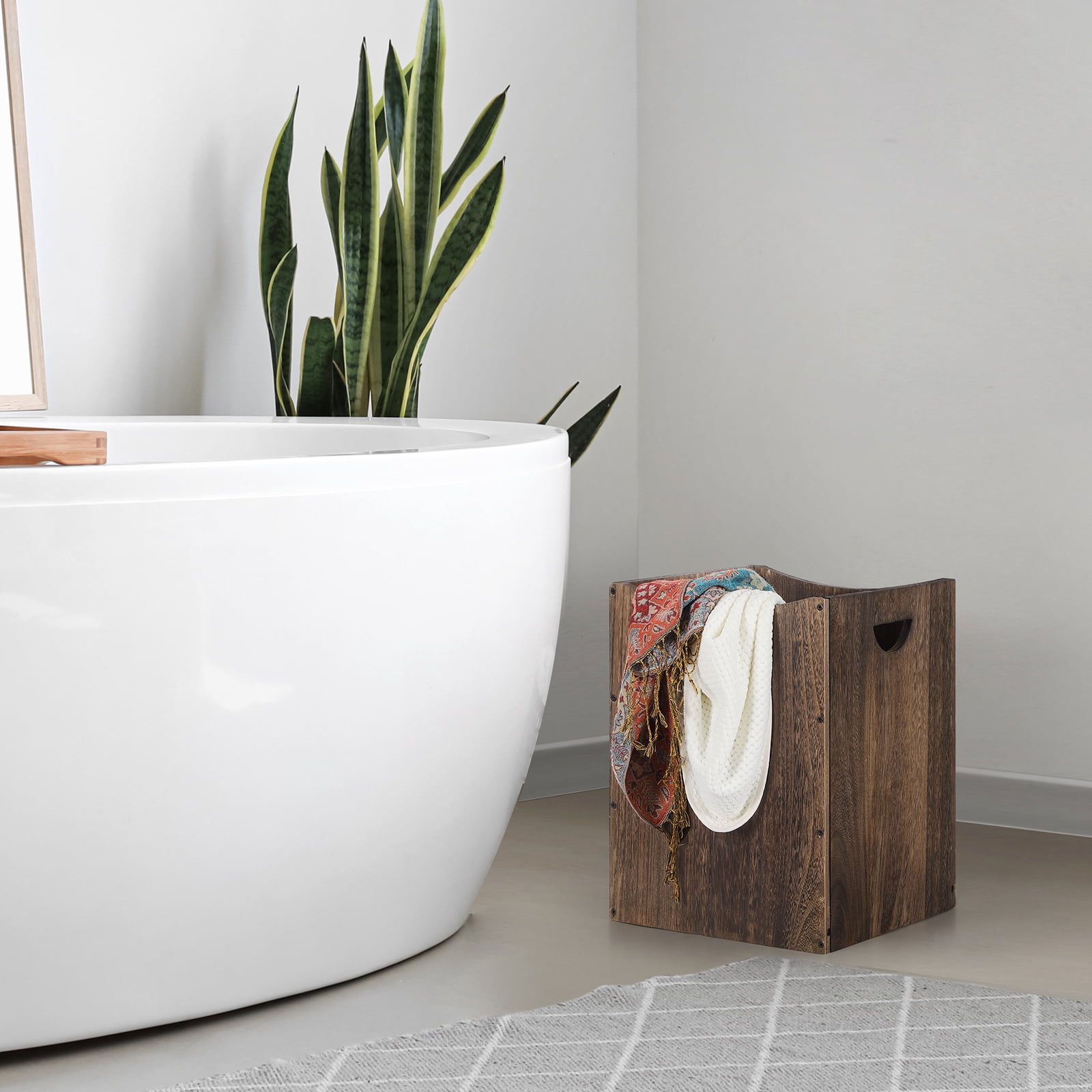 Wooden Trash Can 9.5 Gallon Waste Basket Cans Country Farmhouse Large Kitchen Trash Can for Bedroom Living Room Bathroom Office Rustic Brown