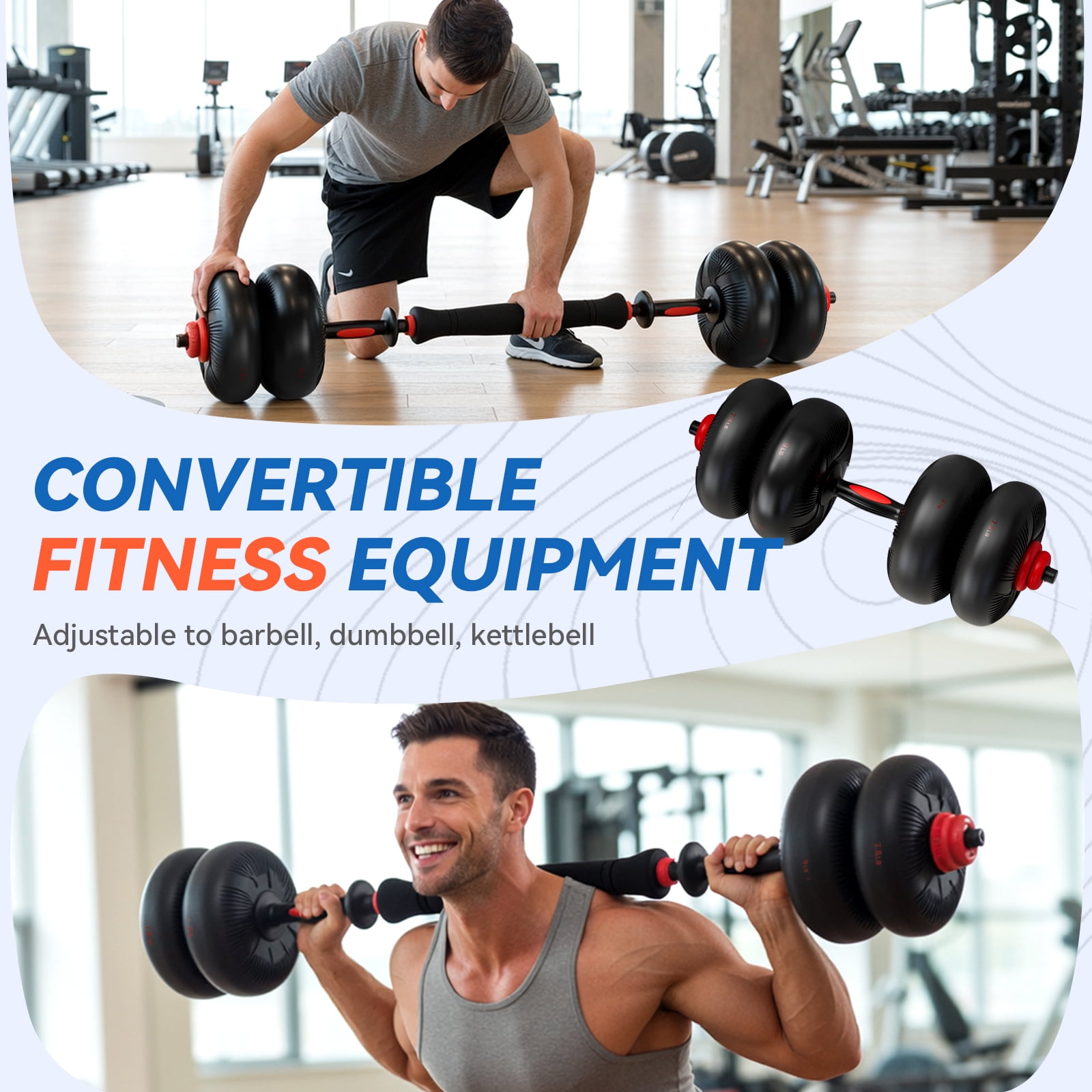 TLGREEN Adjustable Dumbbell Set, 45lbs/67lbs Free Weight Set, 4-in-1 Used as Barbell, Dumbbells, Kettlebell, Weight Plates, Soft Rubber Coated, Space Saving Fitness Exercise for Men/Women