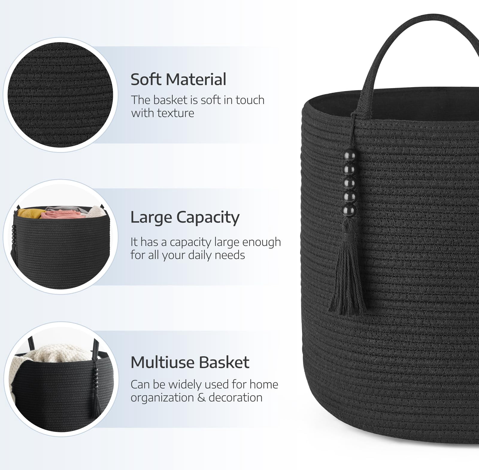 Woven Storage Basket 16" W × 13.8"L Black Decorative Organizer