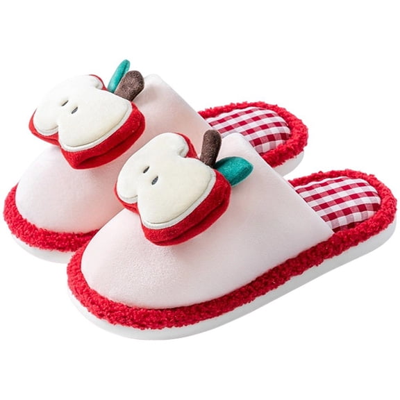 Cute Apples Slippers for Women Indoor Outdoor House Slipper Soft Warm Cozy Fuzzy Non-Slip Shoes Plush Fruit Slippers Home Shoes
