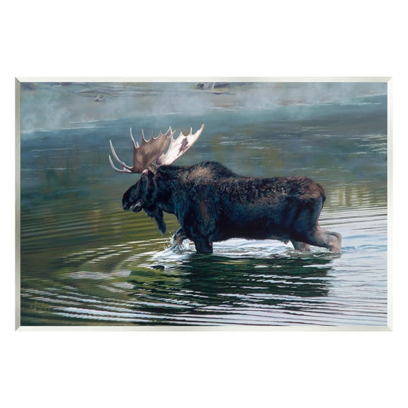 Stupell Industries Moose Lake Ripples Splashing Animals & Insects Painting Unframed Art Print Wall Art
