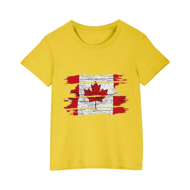 uublik T-shirt Feuille d'Érable Canadienne pour Enfants, Manches Courtes, Hauts d'Été pour Enfants, T-Shirts à Col Rond, T-Shirts Mode 3T-10, Jaune