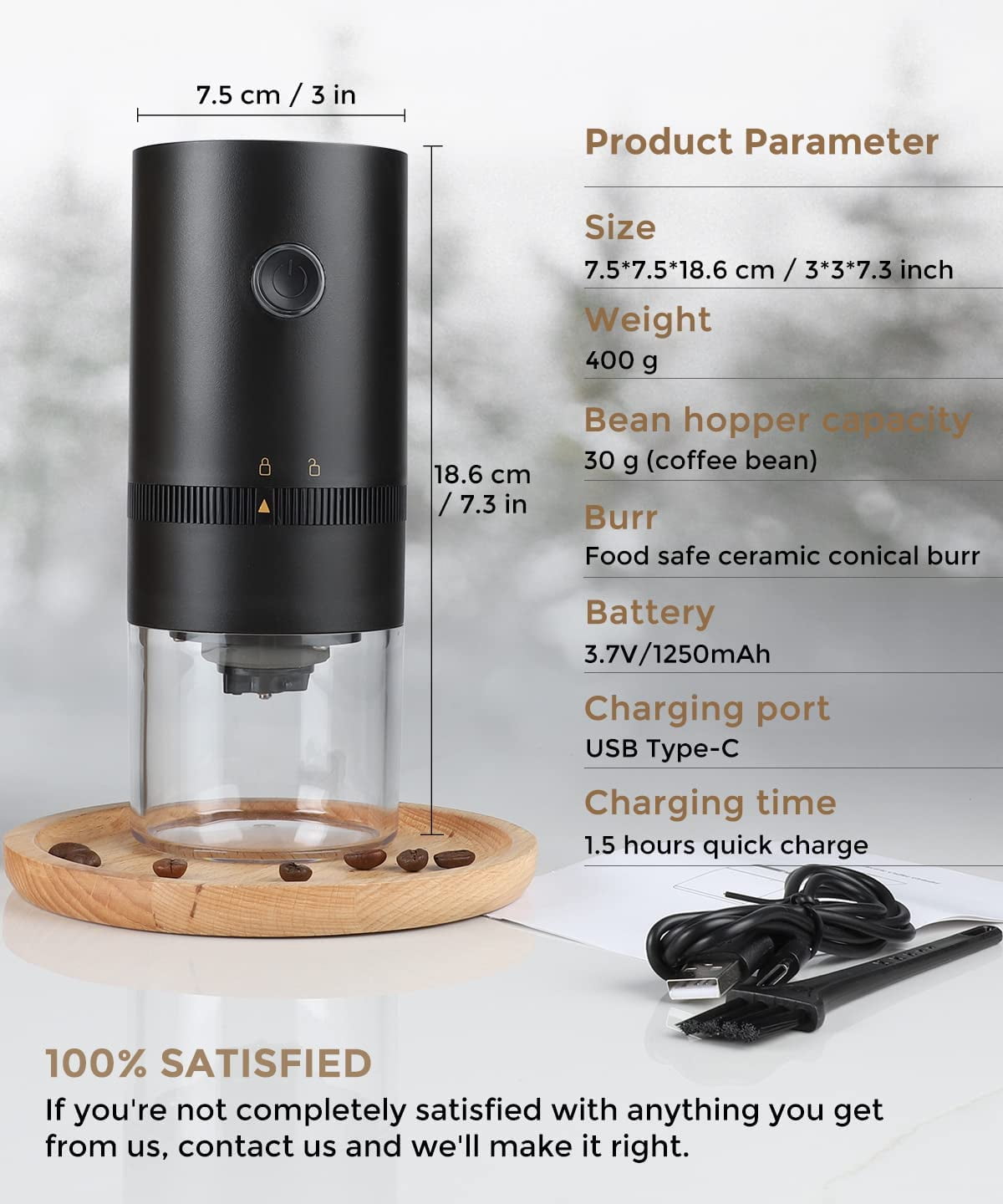  Portable Automatic Coffee Grinder Small Multi-function Coffee  Grinders Quiet Spice Grinder One Touch Push-Button Control Electric Coffee  Grinder with Removable Chamber (Color : Brown) : Home & Kitchen