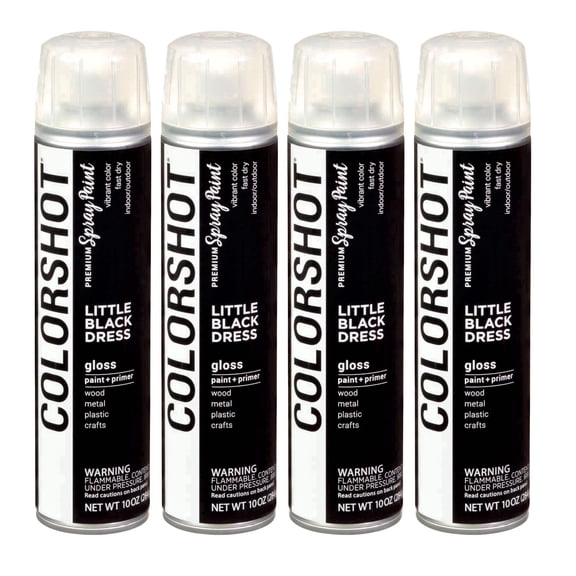 COLORSHOT Gloss Spray Paint, Little Black Dress (Black) 10 oz. 4 Pack, Fast-Drying Acrylic Paint, Indoor & Outdoor Use