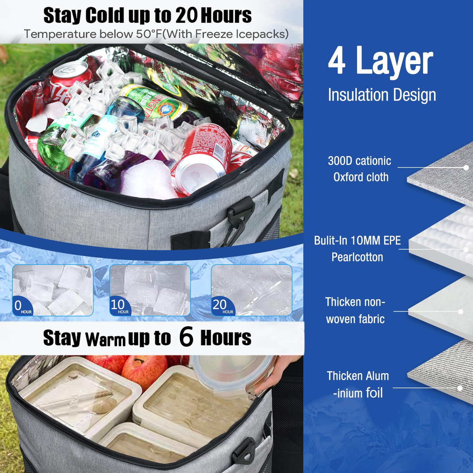 Collapsible Large Rolling Cooler 60-Can/40L,3-in-1 Insulated Soft Cooler Bag,Adjustable Wheels&Handle, Rolling Cooler Cart for Beach Camping Travel Outdoor Hot Takeout Orders