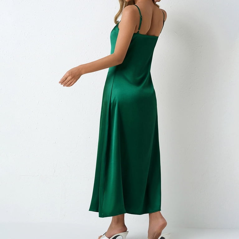 PMVFHDE Women's Banquet Dress Fashionable Solid Color Lock Clasp Design  Pleated Long Sleeve Formal Dresses For Women Satin Fabric Evening Party  Feast Ladies Formal Wear Dark Green - Walmart.com