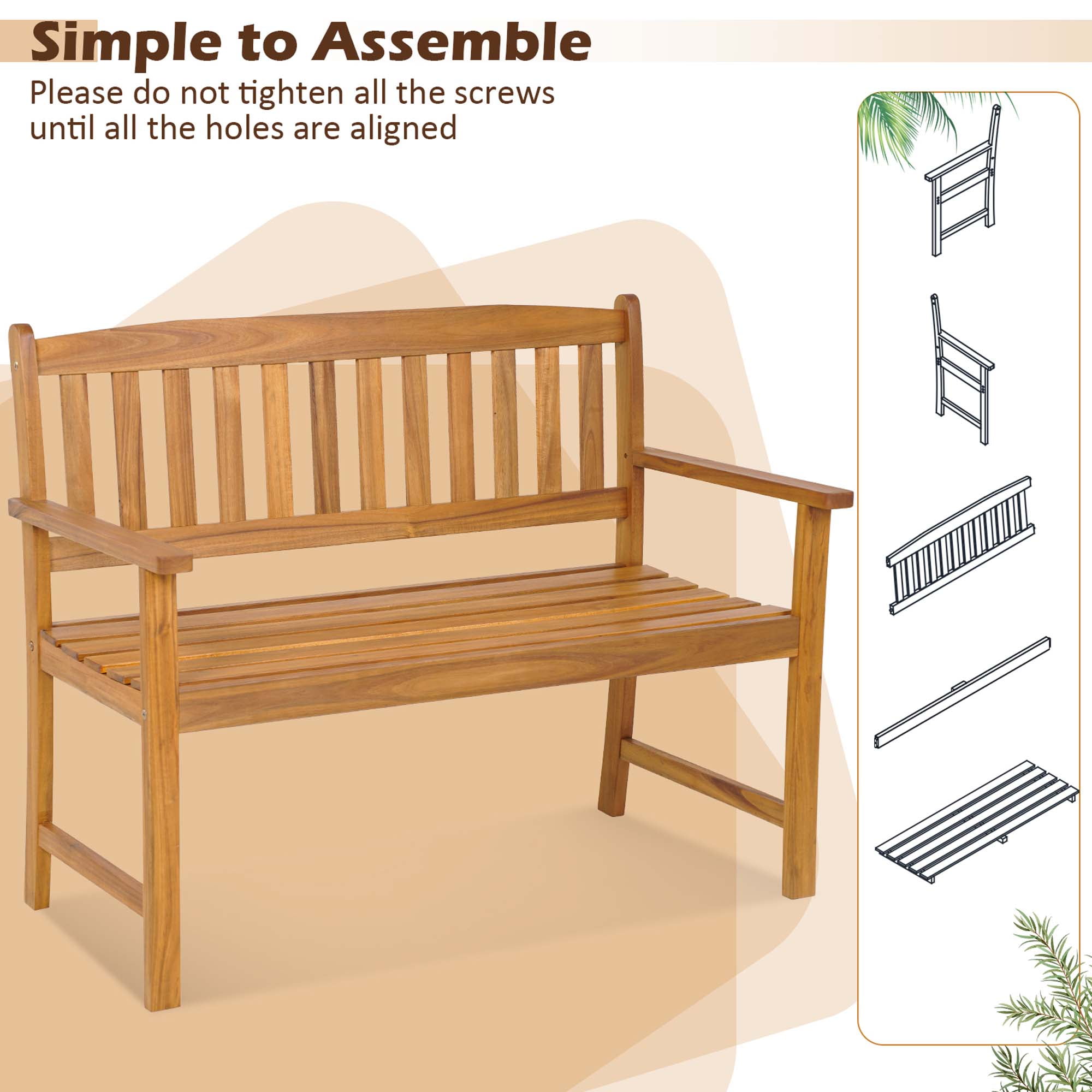 Costway 2-Person Patio Acacia Wood Bench for Porch