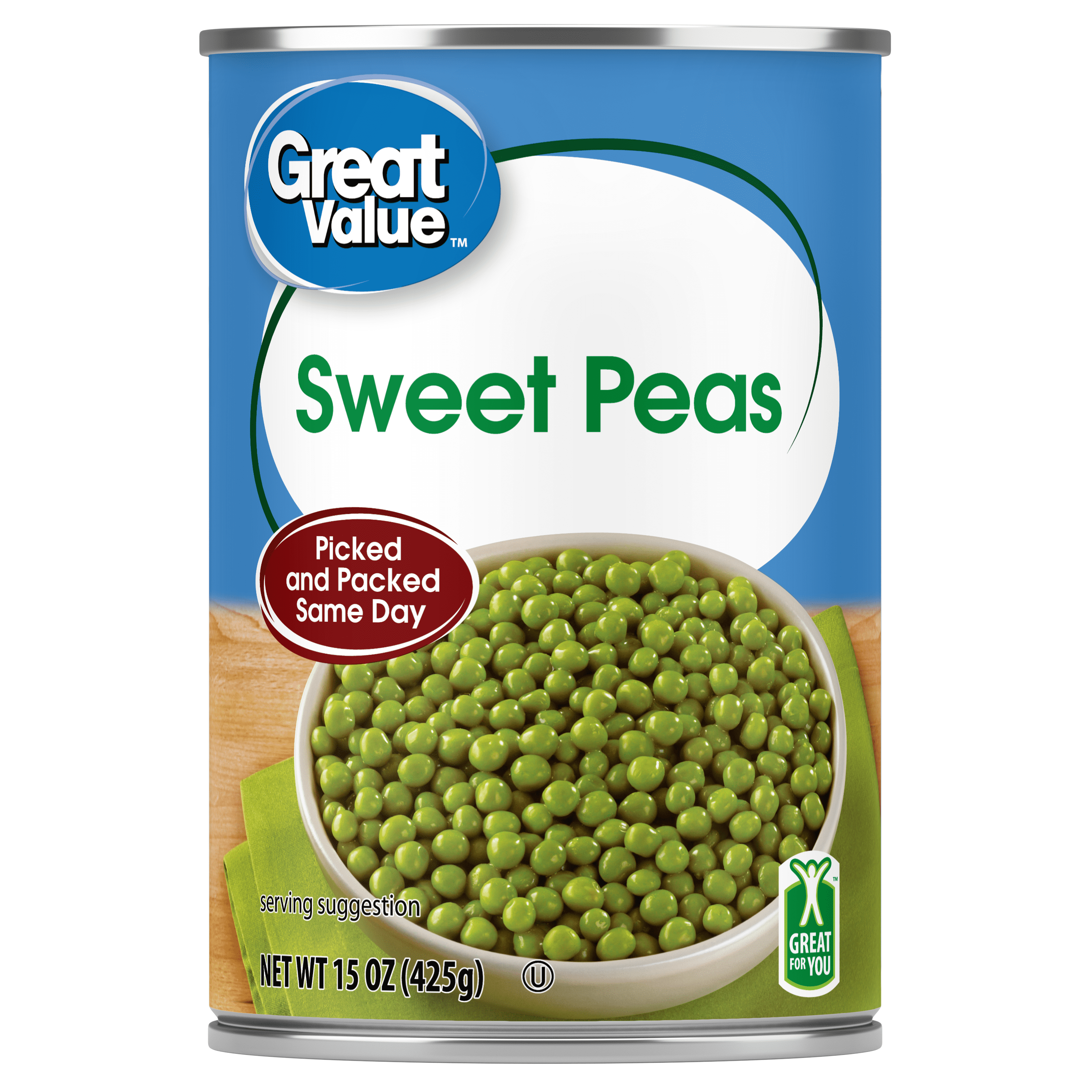 Great Value Canned Sweet Peas, 15 oz Can
