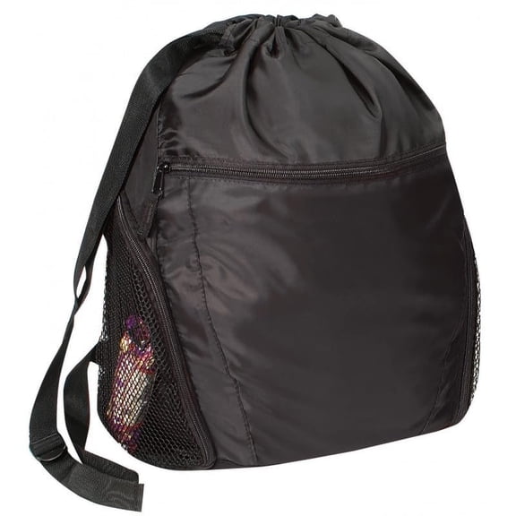 101 BEACH Unisex Black Nylon Drawstring Backpack Lightweight Adult Sized