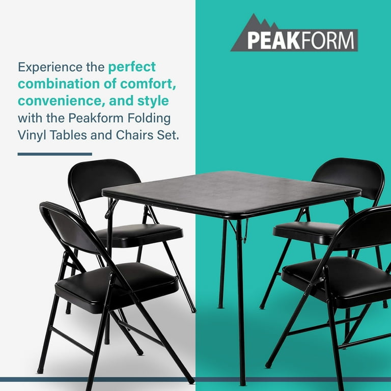 Peakform, Folding Vinyl Tables and Chairs, 5 Piece, Black