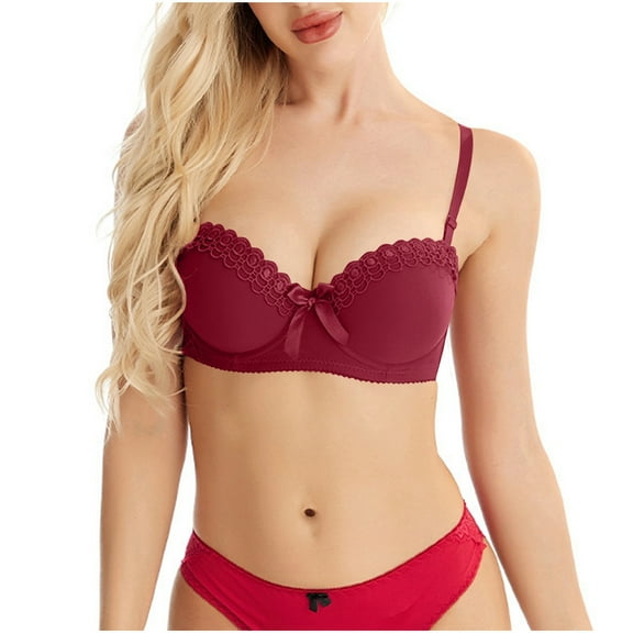 Bigersell Underwire Push up Bra Women Lace Wireless Bras Comfort Soft Sports Bras Ladies Bras No Underwire Padded Bralette Underwear Everyday Bras Red XL