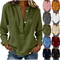 thumbnail image 5 of POIUYTR Women Cotton Linen Shirts Summer Casual V Neck Button Long Sleeve Blouses Vacation Loose Pullover Tops, 5 of 6
