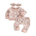 thumbnail image 1 of PENGXIANG Bébé Bébé Fille Gaufrette Tenue Fleur Impression à Manches Longues Col Rond Pull Tops Pantalon Bandeau 2Pcs Ensemble Vêtements d'Automne, 1 of 7