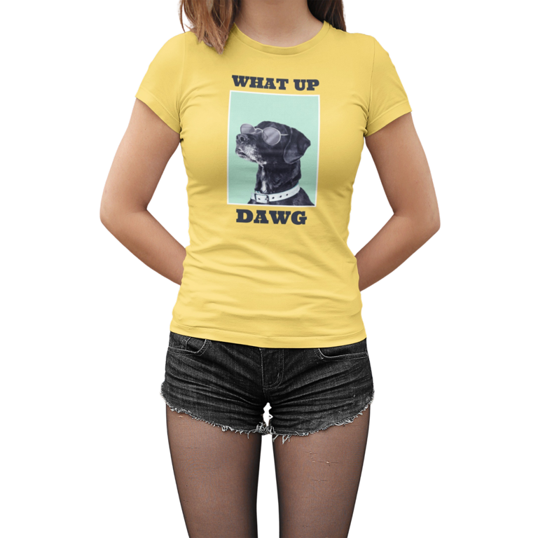 kiMaran Design T-Shirt WHAT UP DAWG Dog Pun Quote Unisex Jersey Short  Sleeve Tee (Military Green M) 