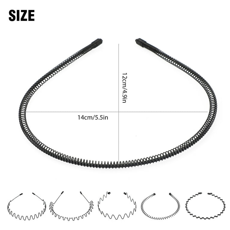 6Pcs Metal Hair Bands, TSV Men's Wavy Spring Headbands, Fashion and Elastic  Hair Hoops for Sports and Beauty Care, Black
