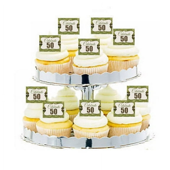 24pk Vintage Celebrate 50 Edible Cupcake Decoration Topper Picks