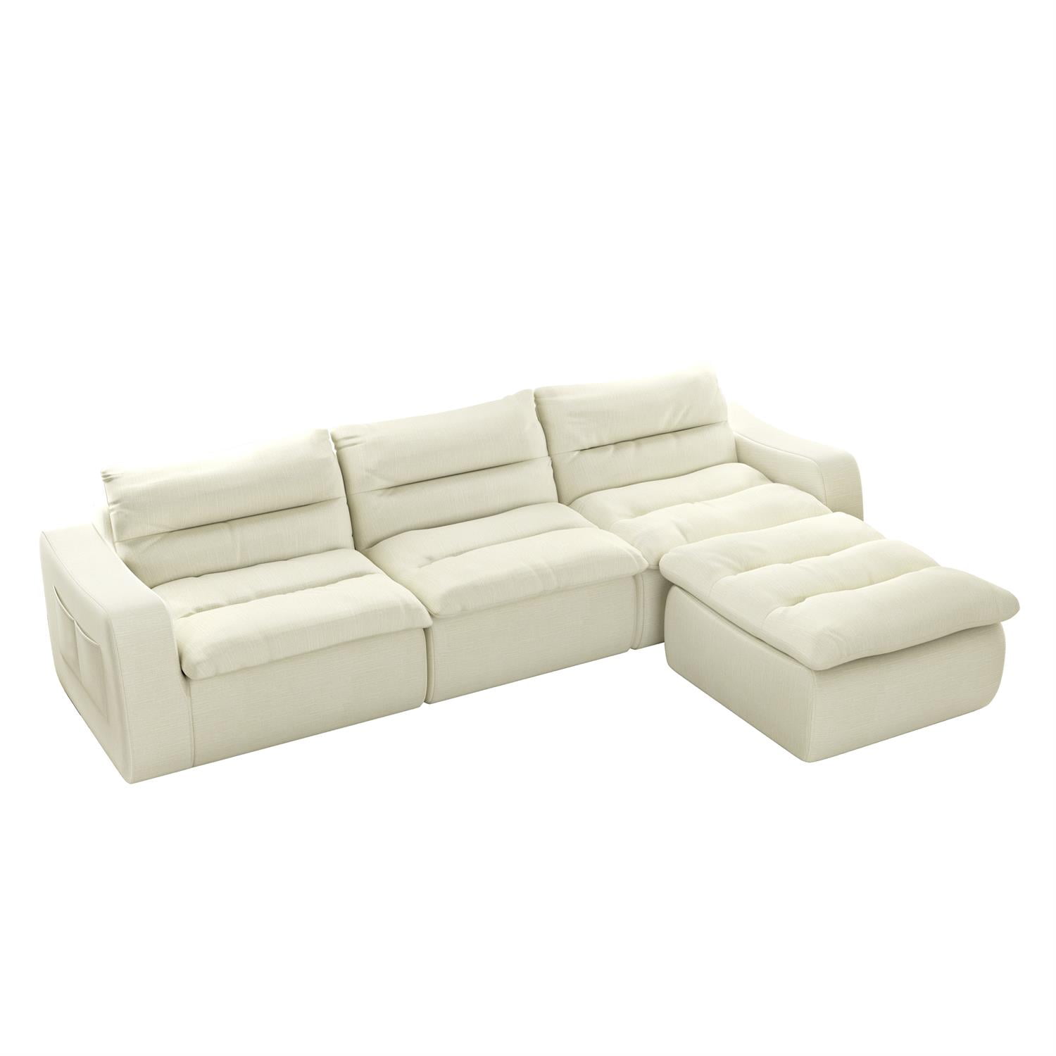 Demi Bonn 116" Modern L-Shaped Modular Sofa, Comfortable Beanbag Style, Stylish Lazy Couch for Living Rooms and Relaxation, Beige