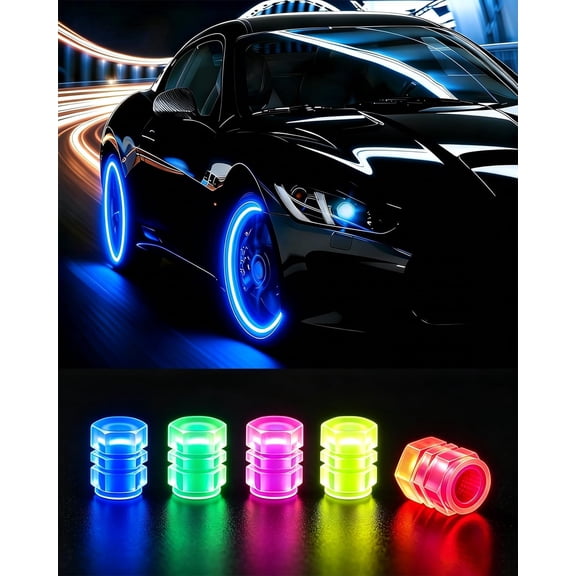 Universal Fluorescent Tire Valve Caps, Blue Car Accessories, Glow in the Dark Stem Lights Decor, Luminous Auto Wheel Air for SUV Bicycle Motorcycles Trucks, Cool Present Decoration