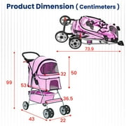 BestPet Pet Stroller Cat Dog Cage Stroller Travel Folding Carrier,Pink, 4 Wheels