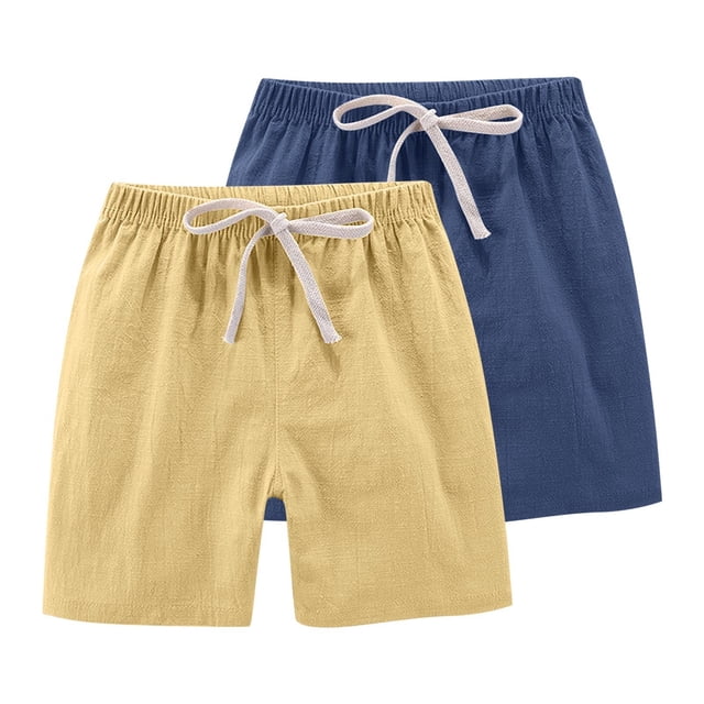 XIMIN 2 Pack Girls Casual Shorts Summer Linen Short Drawstring Elastic Waist Shorts Workout Jogger Short Shorts 