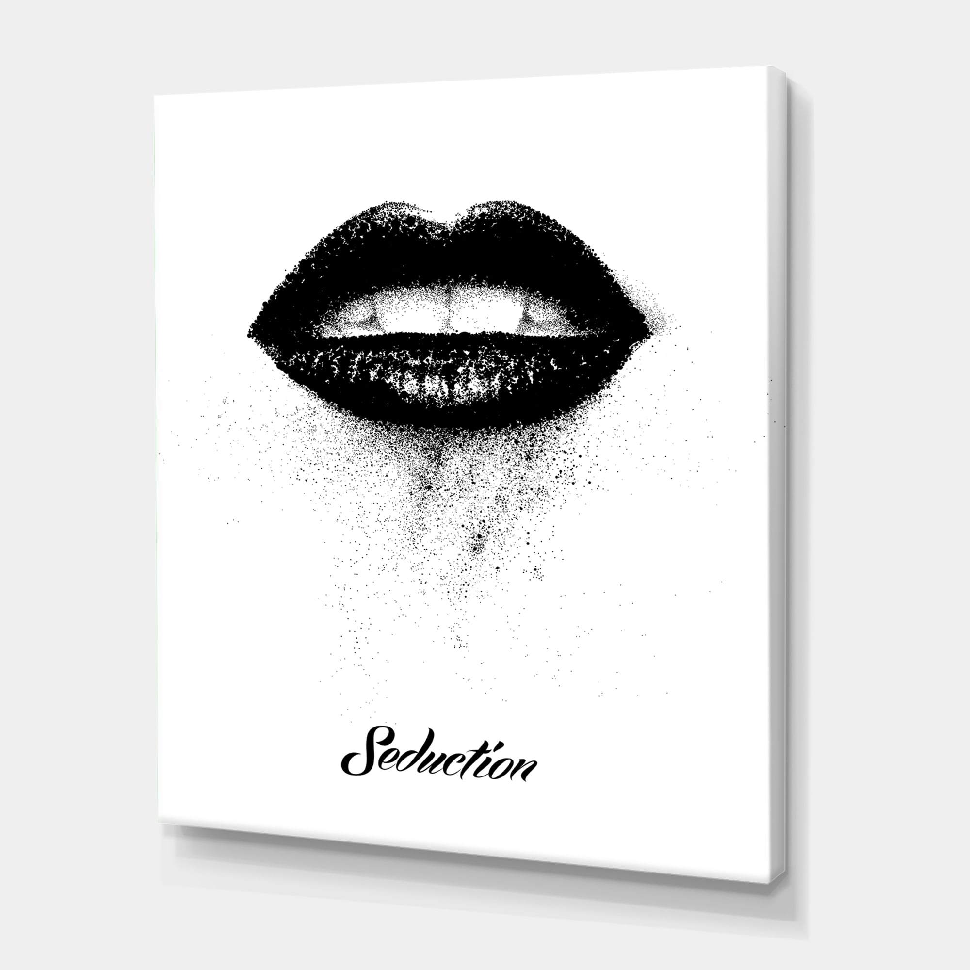 Designart ' Monochrome Black Female Lips ' Modern Canvas Wall Art Print