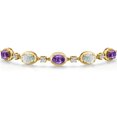 thumbnail image 3 of 18K Yellow Gold Plated Silver Purple Amethyst and Simulated White Opal and Moissanite Tennis Bracelet for Women | 4.25 Cttw | Gemstone February Birthstone | Oval 7X5MM | Fully Adjustable 10 inch, 3 of 6