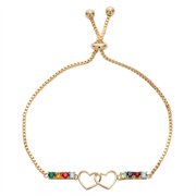 Personalized Planet Family Birthstone Double Heart Adjustable Bracelet