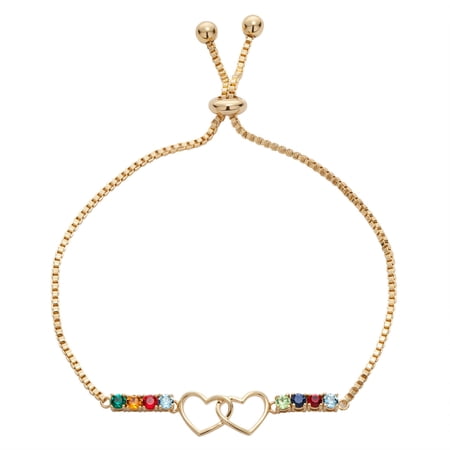 Personalized Planet Family Birthstone Double Heart Adjustable Bracelet