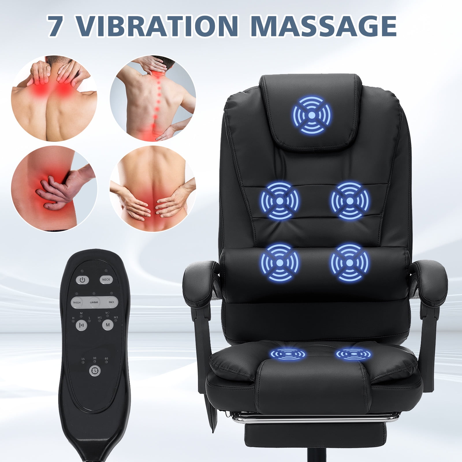 Hoffree Executive Office Chair Massage and Footrest Ergonomic Computer Desk Chair Reclining High Back Leather Office Chair Lumbar Back Support Swivel Rolling for Home Office Black