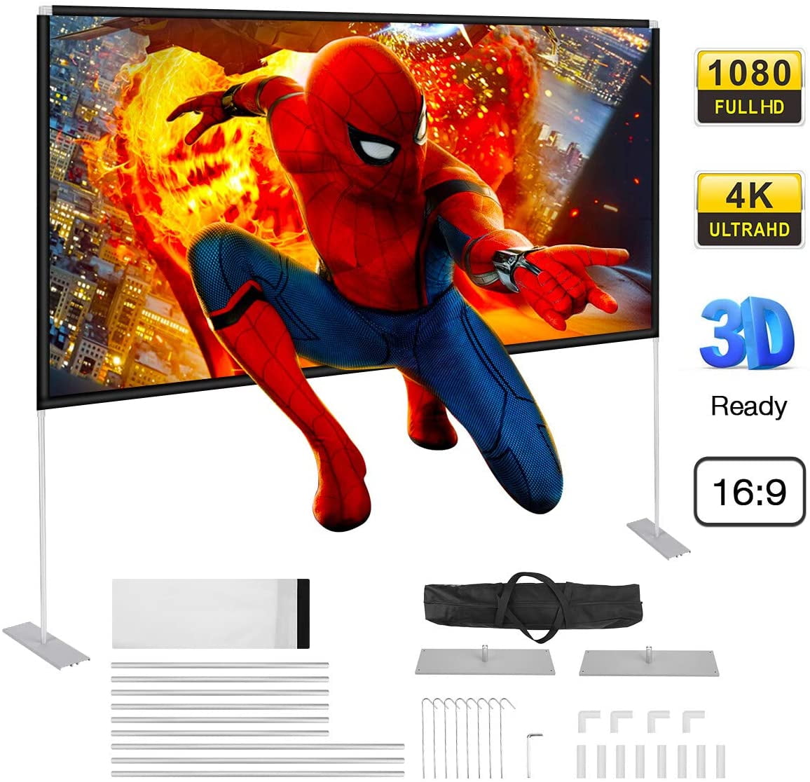 Powerextra Projector Screen with Stand, 100 inch 169 HD 4K Rear Front