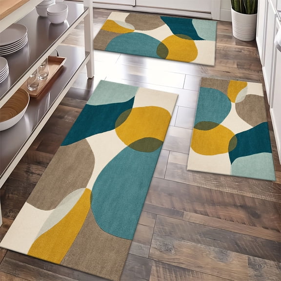 Floor Rugs Sets 3 Piece with Runner, Farmhouse Kitchen Rugs and Mats Non Skid Washable Runner Rug for Kitchen Sink Laundry