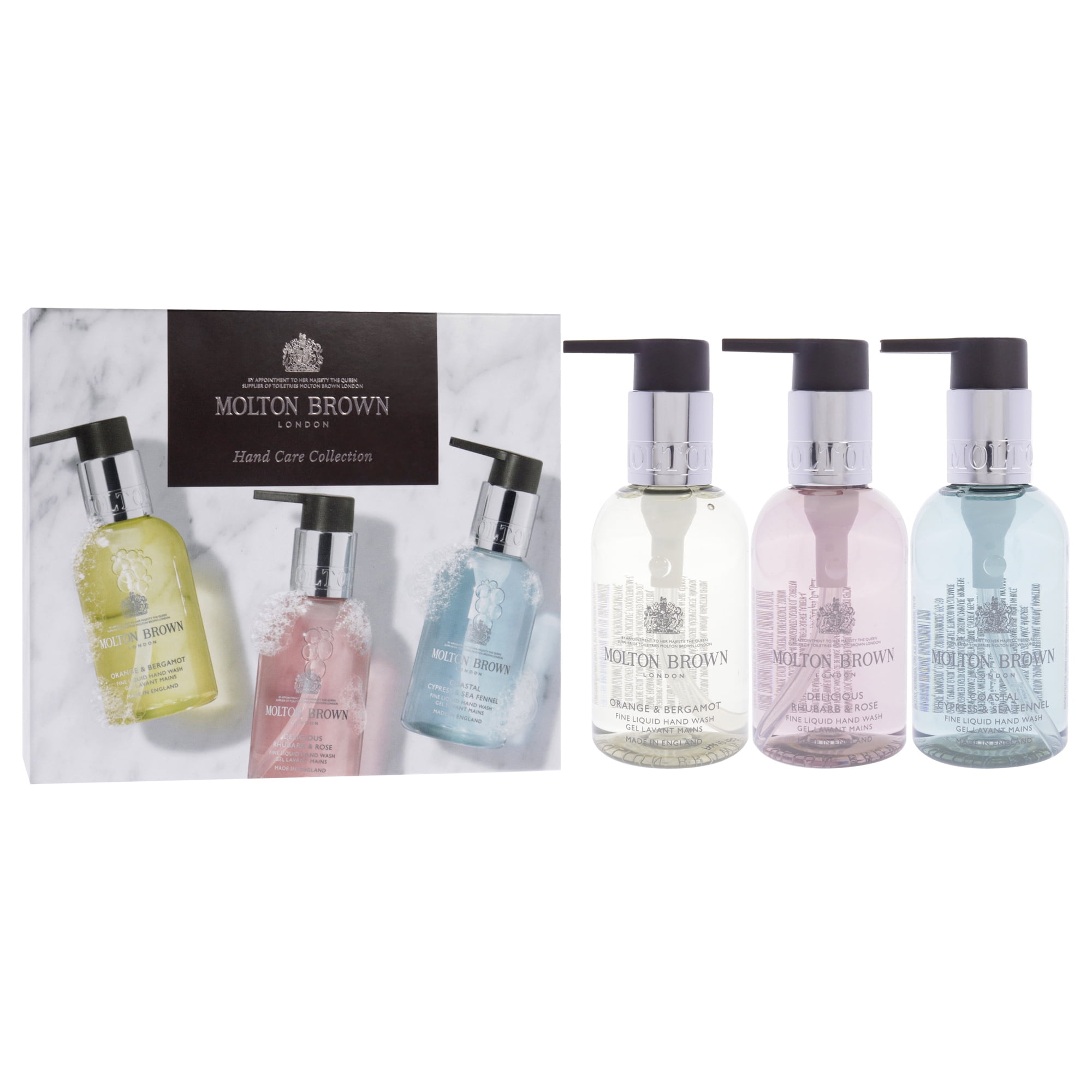 Molton Brown Floral and Aromatic Hand Care Collection Set , 3 Pc 3.3oz Orange and Bergamot Hand Wash, 3.3oz Delicious Rhubare and Rose Hand Wash, 3.3oz Coastal Cypress and Sea Fennel Hand Wash