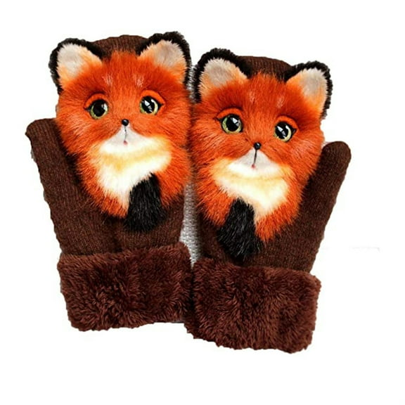 EARKITY Cute Winter Gloves, Hand-Knitted Pet Gloves, Cute Animal Mittens, Handmade Plush Animal Gloves, Full Fingers Thickening Soft Winter Warm Mittens for Kids Girl