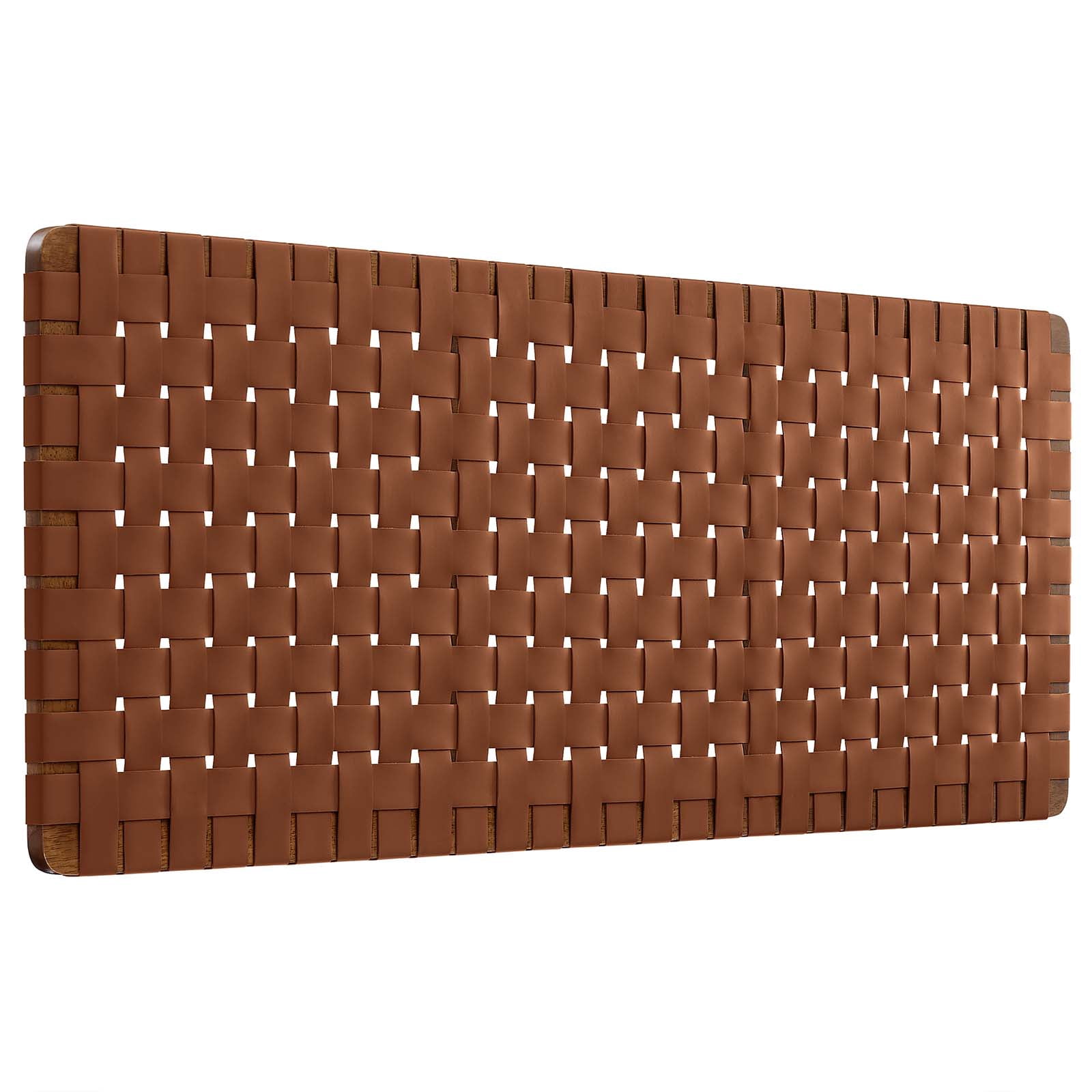 Sparta Weave Wall-Mount Vegan Leather Queen Headboard in Walnut Brown