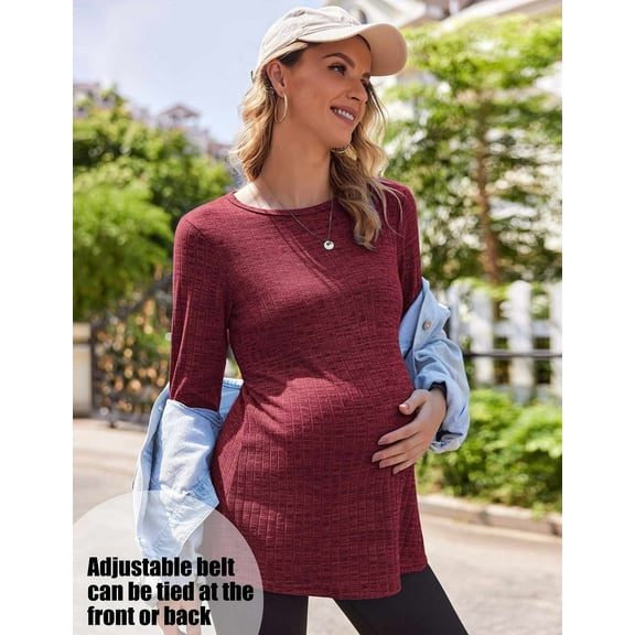 Ekouaer Women's Maternity Shirts Long Sleeve Pregnancy Tops Casual Ribbed Knit Winter Pregnant Blouses