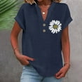 thumbnail image 2 of Yuyuzo Plus Size Tops for Women Cotton Linen Short Sleeve T-Shirts Button V Neck Loose Soft Blouses, 2 of 4