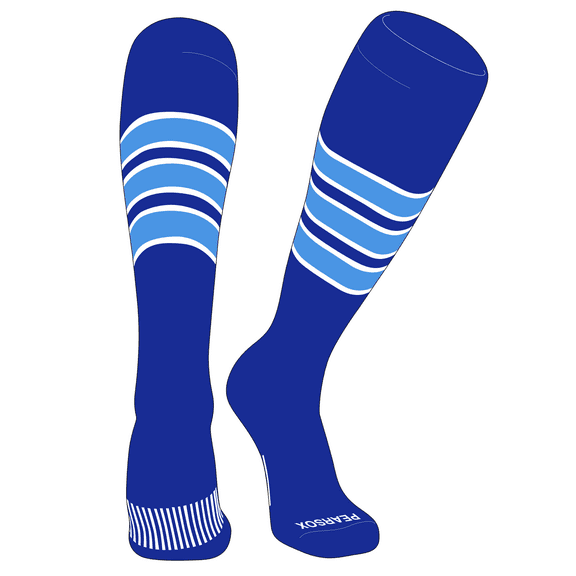 PEAR SOX Striped OTC Baseball, Softball, Football Socks (C) Royal, White, Sky Blue (XS)