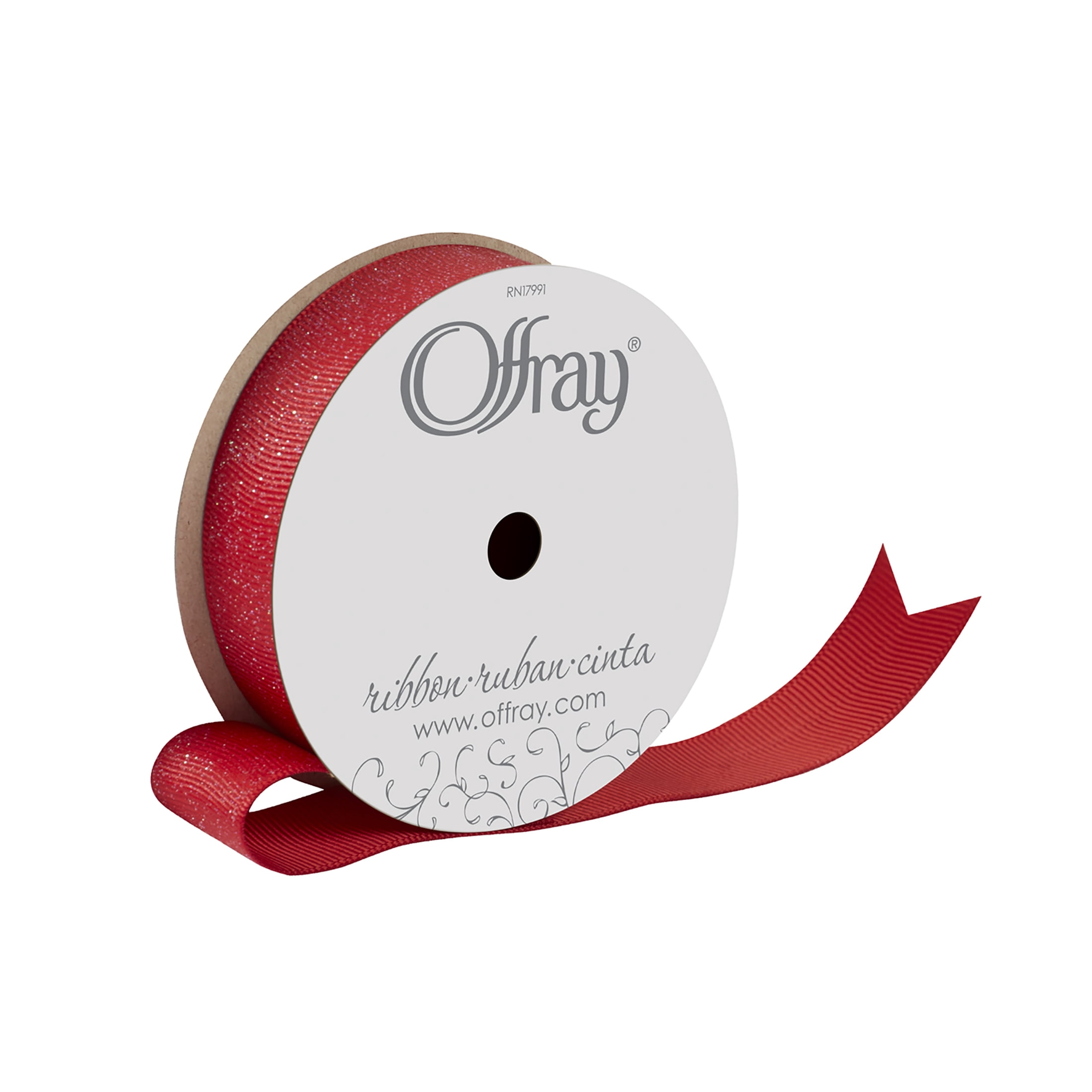 (3 pack) Offray Ribbon, Red 7/8 inch Grosgrain Glitter Polyester Ribbon, 9 feet