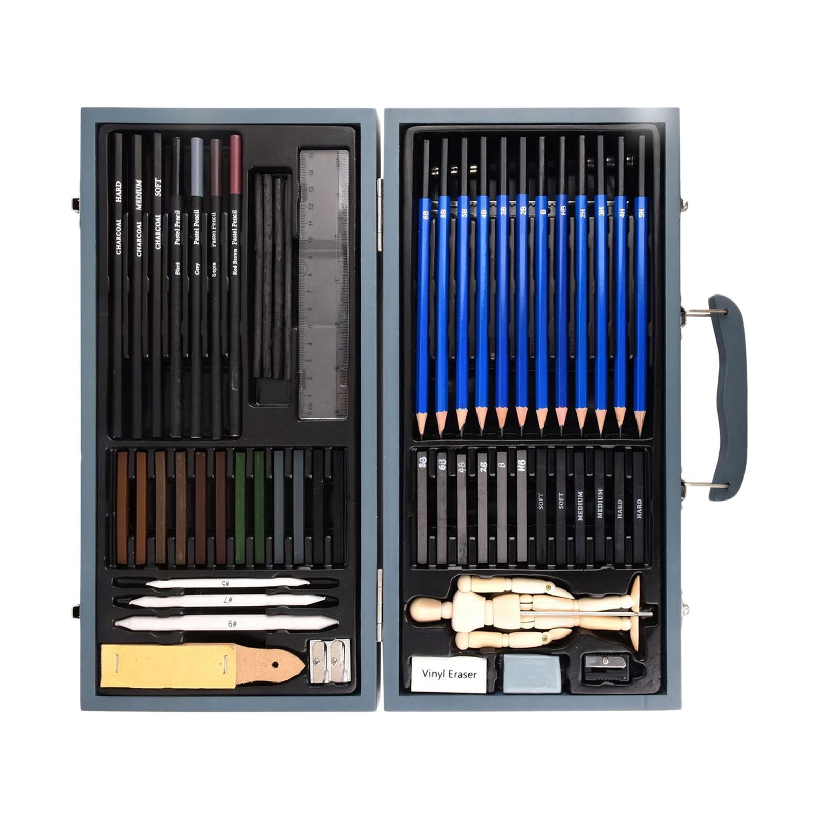 60Pcs Sketching Pencil Set with Wooden Carry Case Art Supplies Pencils