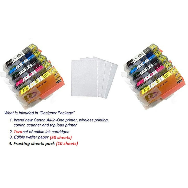 PC Universal Edible Printer Designer Pack-Includes All-in-One Cake Printer with 2 Sets Edible Cartridges, 50 Sheets Wafer Paper and 10 Sheets Frosting Sheets
