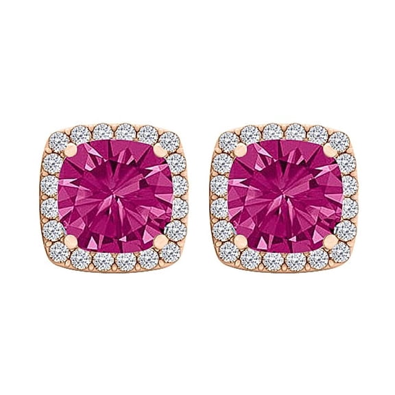 18k Rose Gold 3 Ct Square Pink Sapphire Stud Earrings Plated by Paris Jewelry